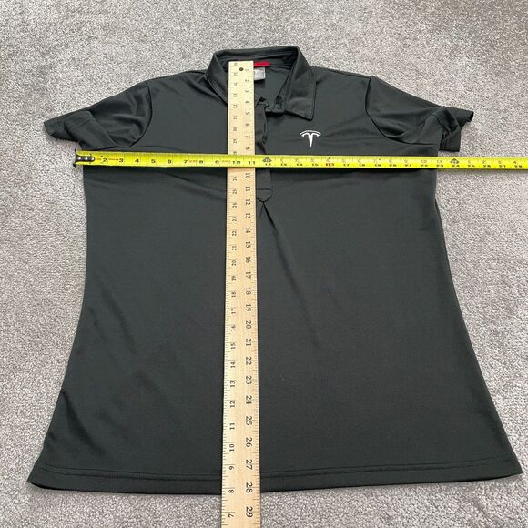Tesla Performance Stretch Polo Shirt Womens Large Black Hidden Button Ladies - Picture 6 of 12